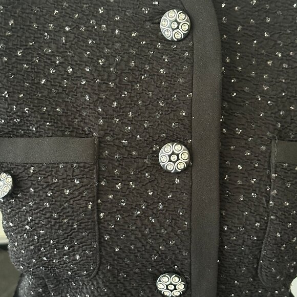 Vintage Jessica Howard Black Glitter Jacket, Rhinestone Buttons, Sz 10 - Picture 3 of 9